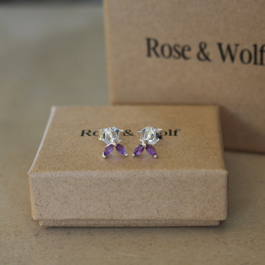 Sterling silver and amethyst Marquise stud earrings uk