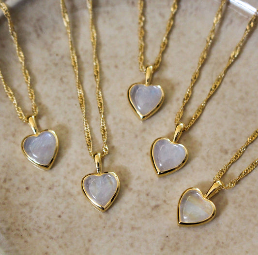 Gold Vermeil and Rainbow Moonstone Heart Necklace - Rose and Wolf