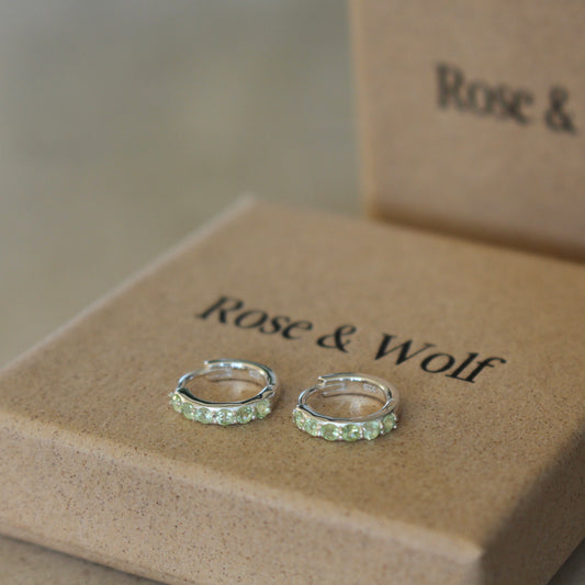 Sterling Silver and Peridot Huggie Earrings - Rose and Wolf