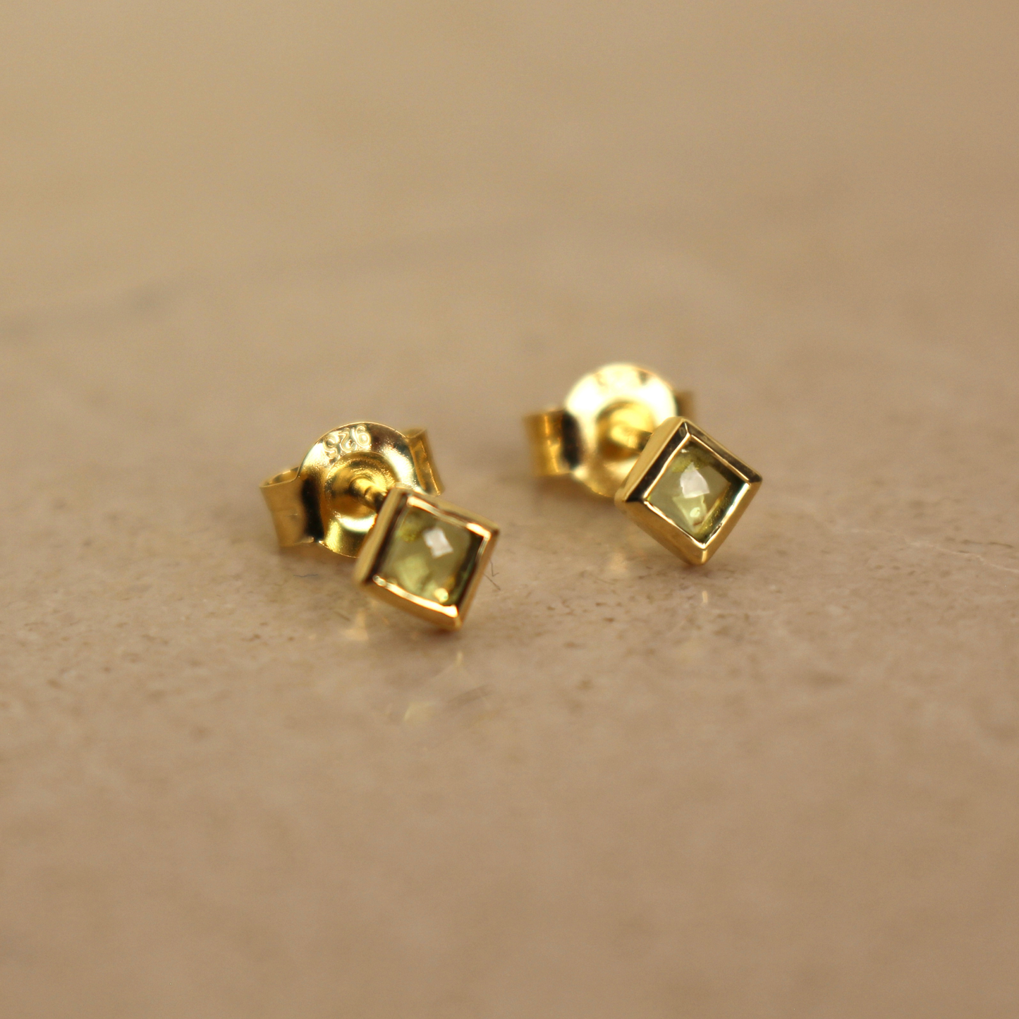 Gold Vermeil and Peridot Square Stud Earrings - Rose and Wolf