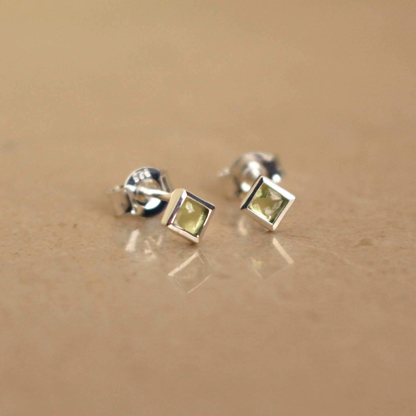Sterling Silver and Peridot Square Stud Earrings - Rose and Wolf