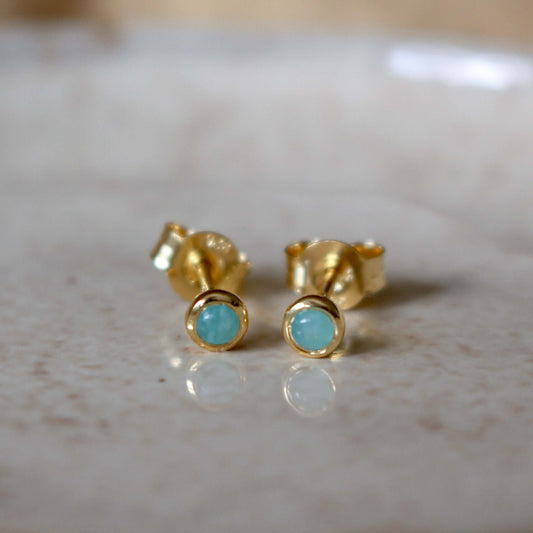 Gold Vermeil and Amazonite Round Stud Earrings - Rose and Wolf