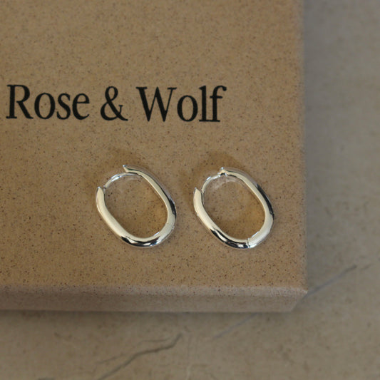 Sterling Silver Oval Huggie Earrings - Rose and Wolf
