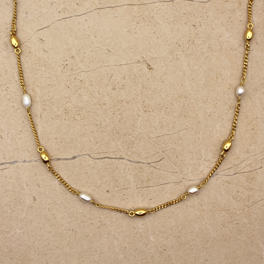 Gold Vermeil Pearl and Gold Seed Necklace - Rose and Wolf
