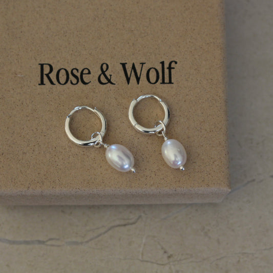 Sterling Silver Baroque Pearl Huggie Earrings - Rose and Wolf