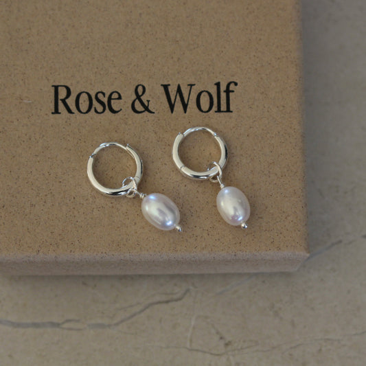 Sterling Silver Baroque Pearl Huggie Earrings - Rose and Wolf