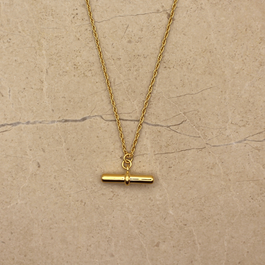 Gold Vermeil T-Bar Pendant Necklace - Rose and Wolf