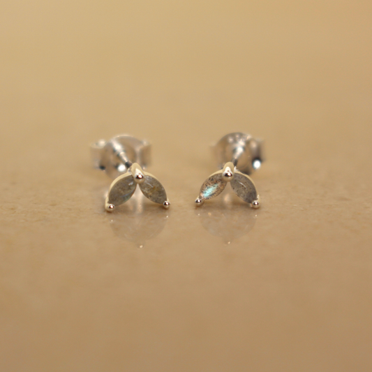 Sterling Silver and Labradorite Marquise Stud Earrings - Rose and Wolf