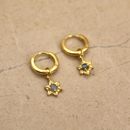 Gold Vermeil and Labradorite Star Huggie Earrings - Rose and Wolf