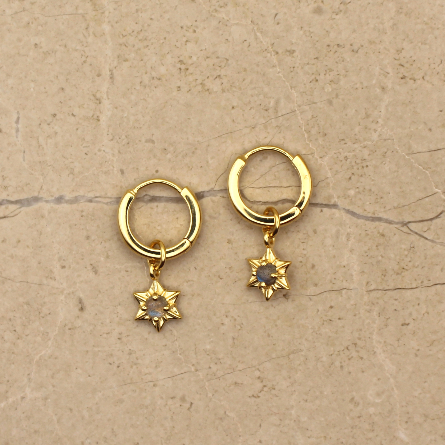 Gold Vermeil and Labradorite Star Huggie Earrings - Rose and Wolf