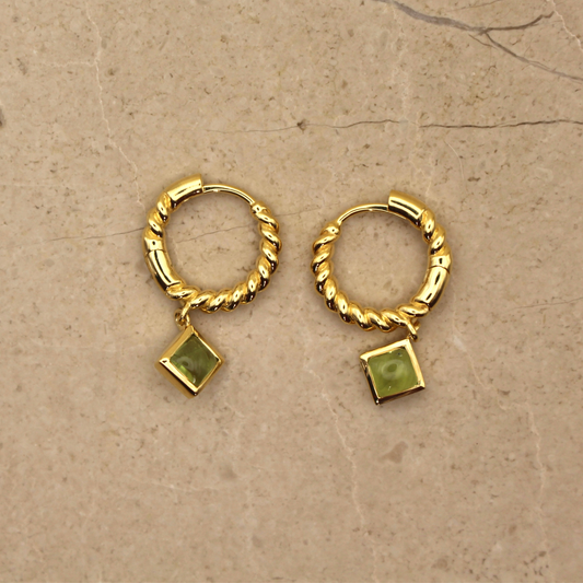 Gold Vermeil and Peridot Square Huggie Earrings - Rose and Wolf
