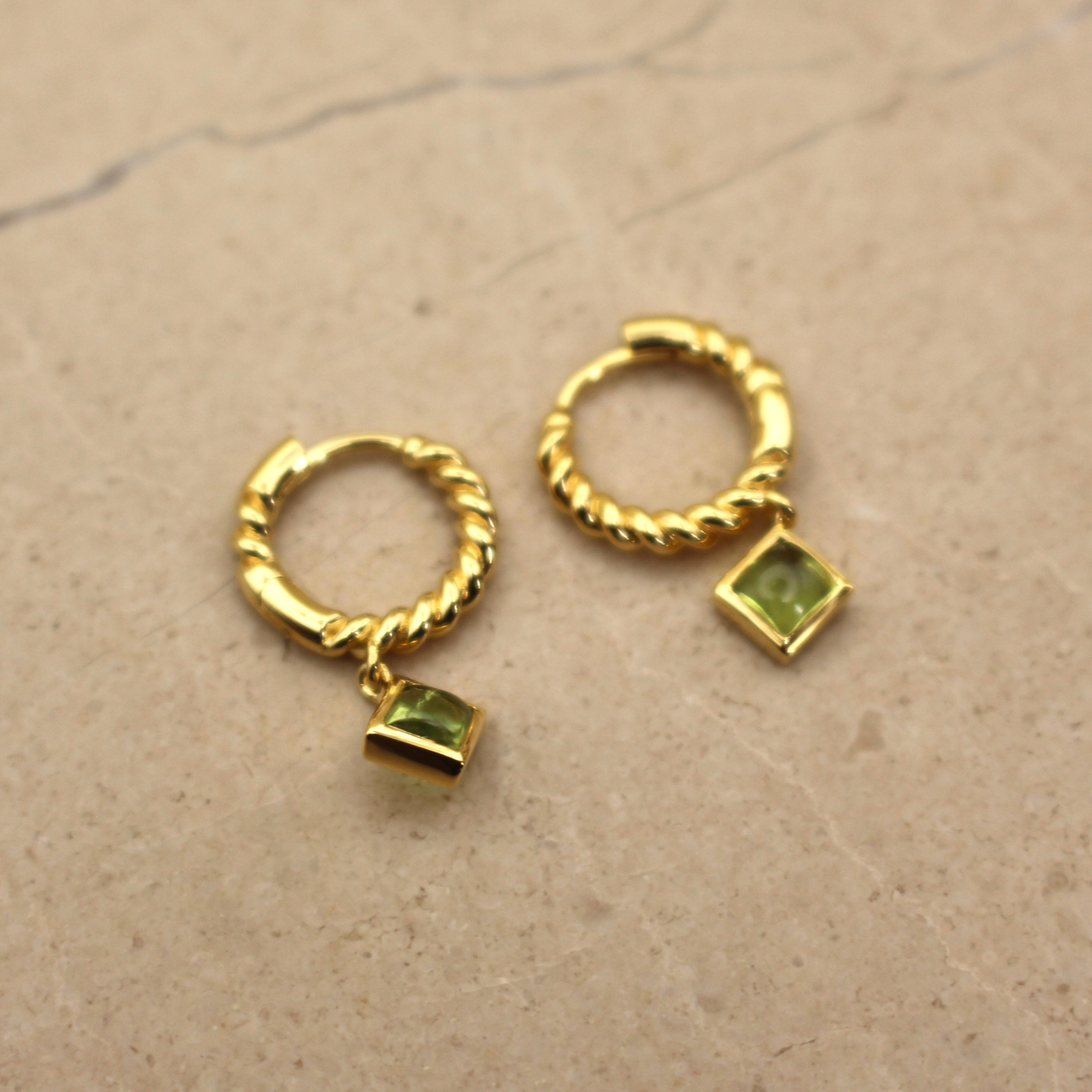 Gold Vermeil and Peridot Square Huggie Earrings - Rose and Wolf