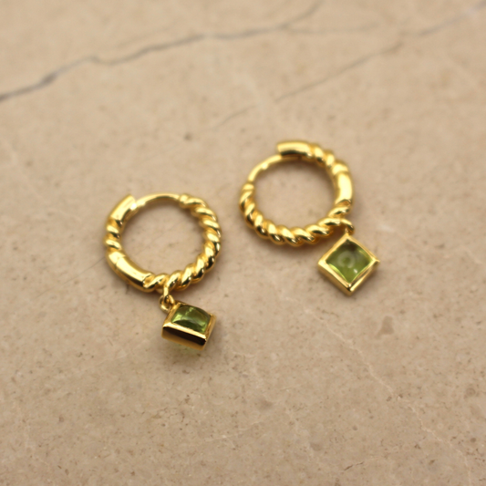 Gold Vermeil and Peridot Square Huggie Earrings - Rose and Wolf