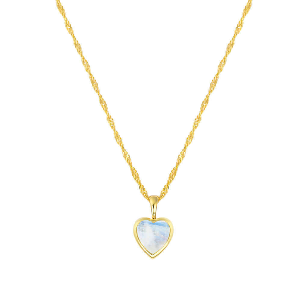 Gold Vermeil and Rainbow Moonstone Heart Necklace - Rose and Wolf