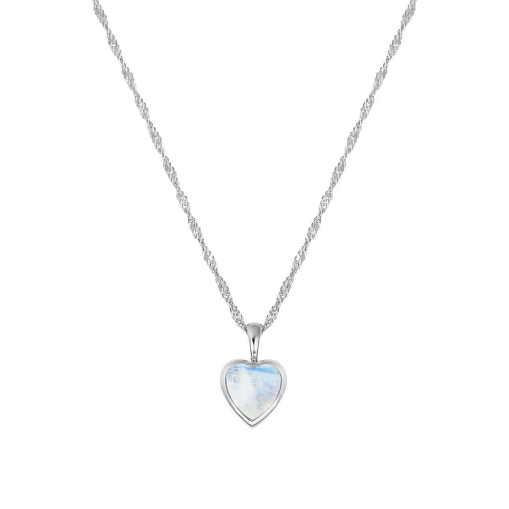 Sterling Silver and Rainbow Moonstone Heart Necklace - Rose and Wolf