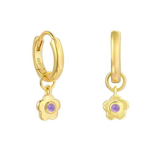 Gold Vermeil and Amethyst Flower Huggie Earrings