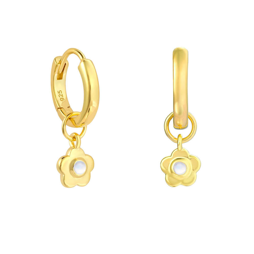 Gold Vermeil and Rainbow Moonstone Flower Huggie Earrings