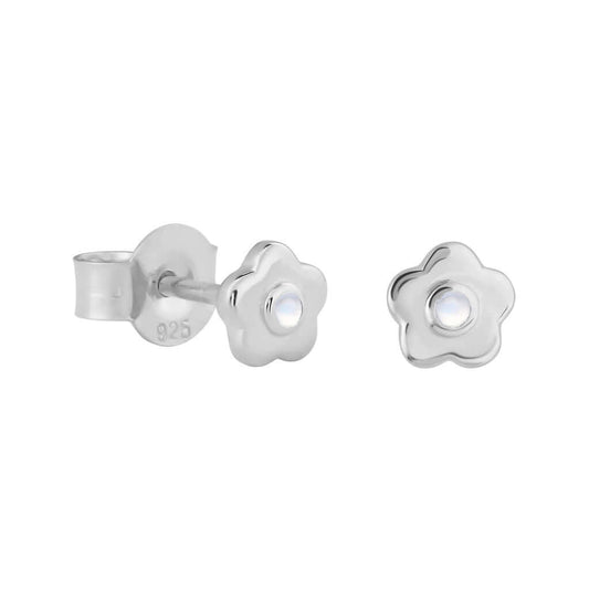 Sterling Silver and Rainbow Moonstone Flower Stud Earrings