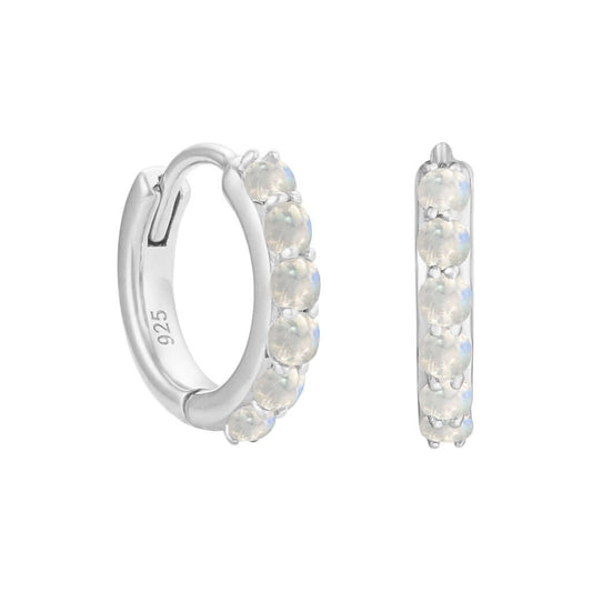 Sterling Silver and Rainbow Moonstone Huggie Earrings - Rose and Wolf