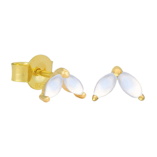 Gold Vermeil and Rainbow Moonstone Marquise Stud Earrings