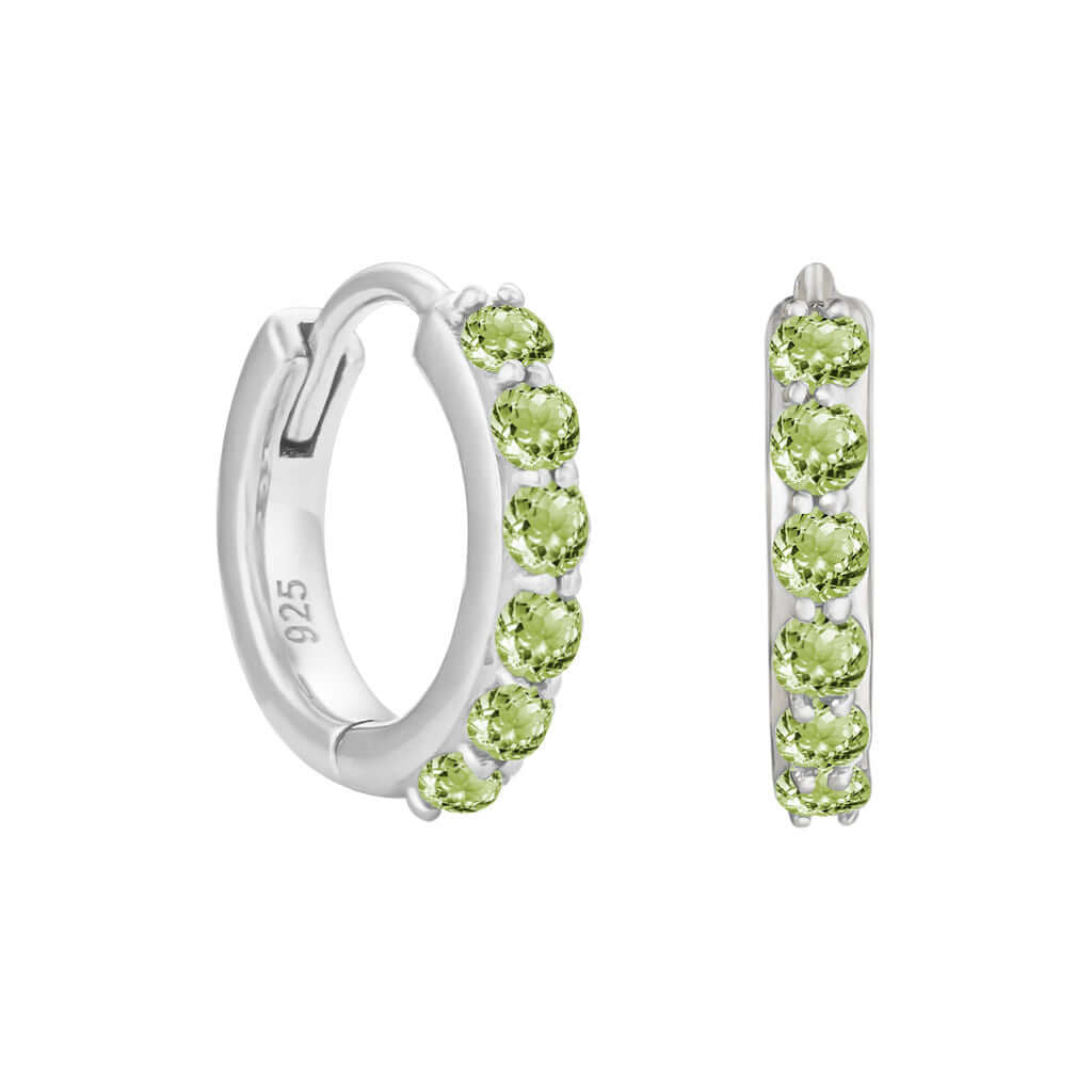 Sterling Silver and Peridot Huggie Earrings