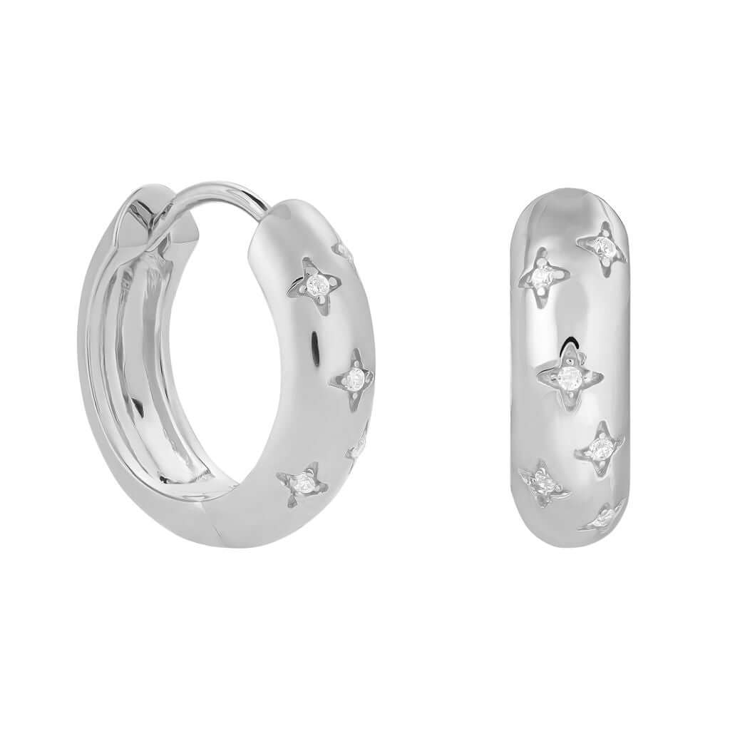Sterling Silver Starburst Huggie Earrings