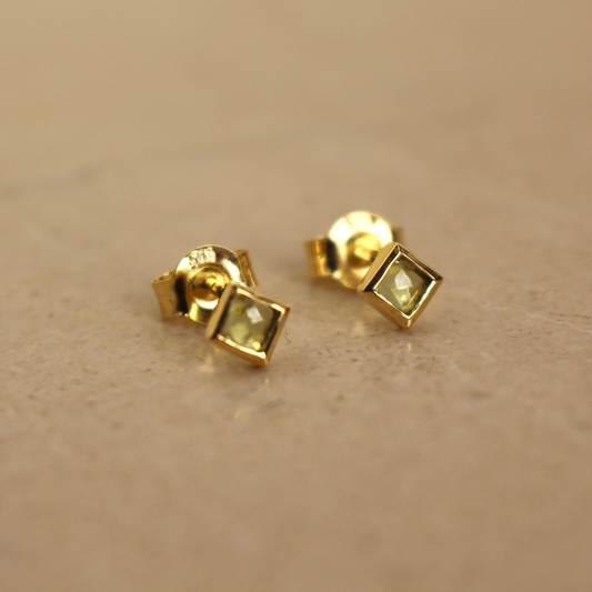 Gold Vermeil and Peridot Square Stud Earrings - Rose and Wolf