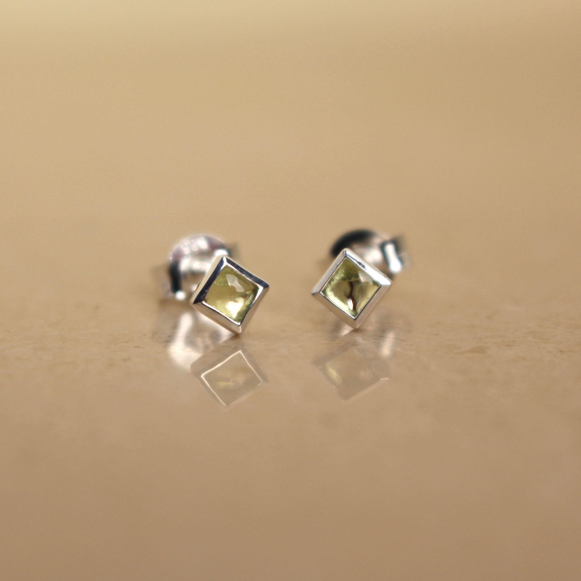 Sterling Silver and Peridot Square Stud Earrings - Rose and Wolf
