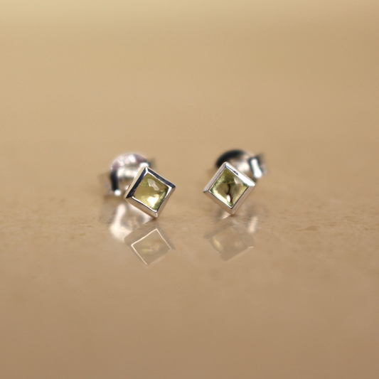 Sterling Silver and Peridot Square Stud Earrings - Rose and Wolf
