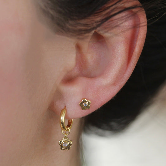 Gold Vermeil and Rainbow Moonstone Flower Stud Earrings