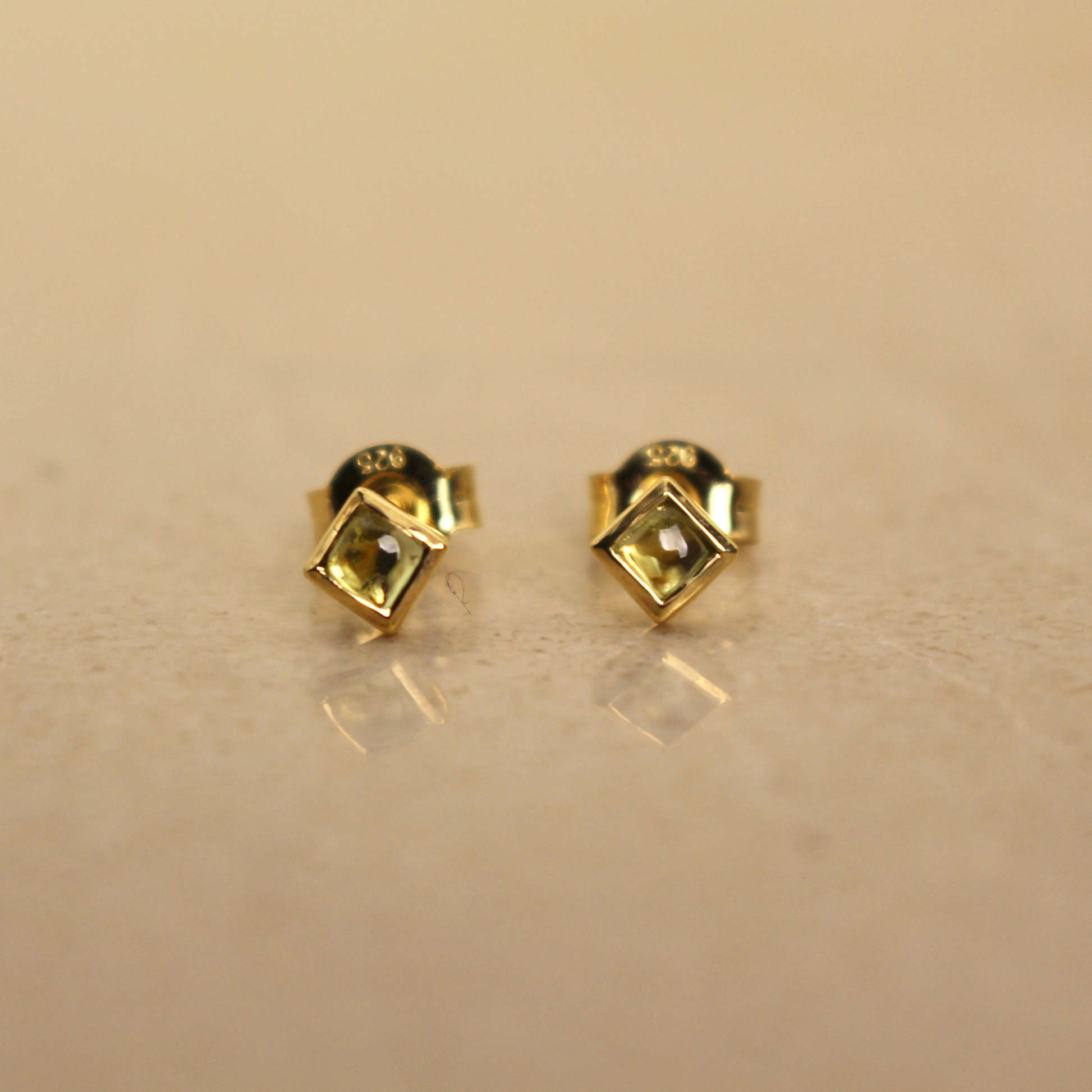 Gold Vermeil and Peridot Square Stud Earrings - Rose and Wolf