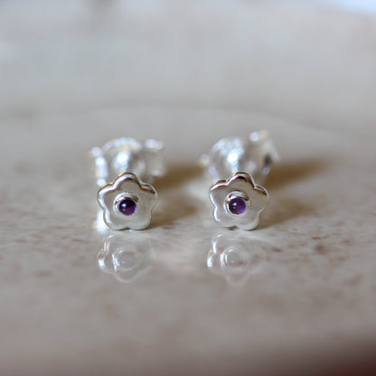 Sterling Silver and Amethyst Flower Stud Earrings