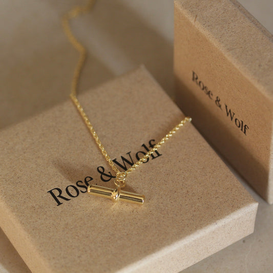 Gold Vermeil T-Bar Pendant Necklace