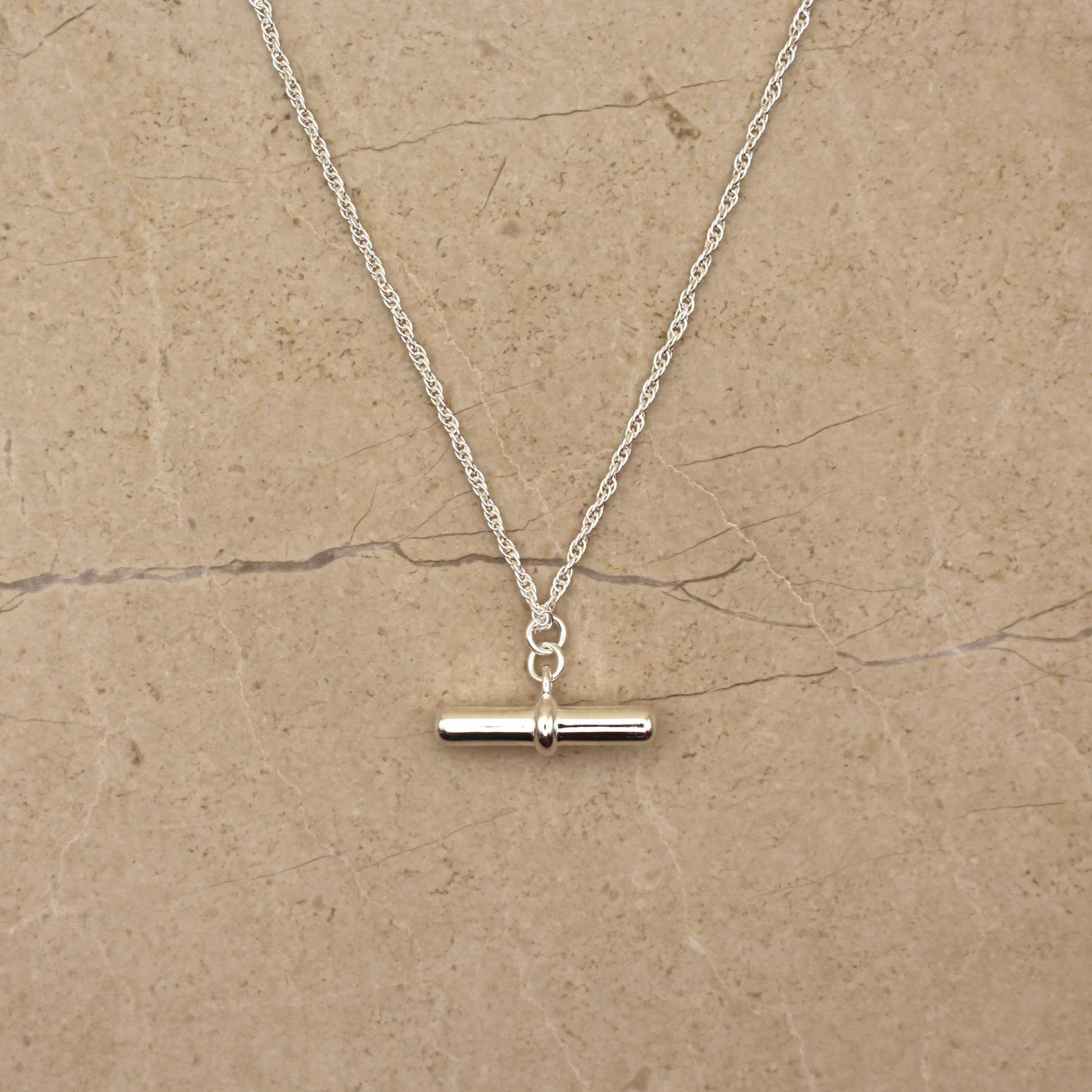 Sterling Silver T-Bar Pendant Necklace - Rose and Wolf