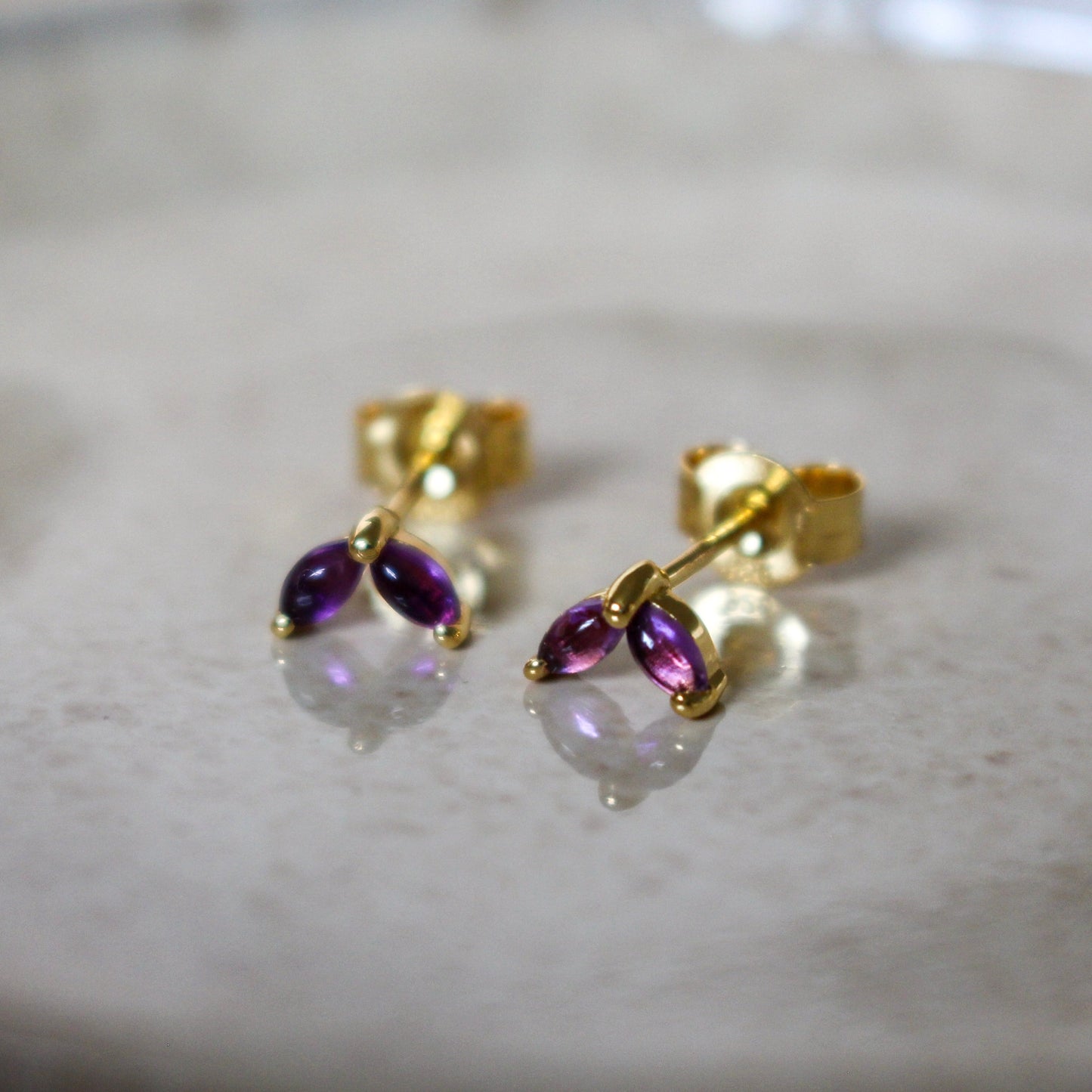 Gold Vermeil and Amethyst Marquise Stud Earrings