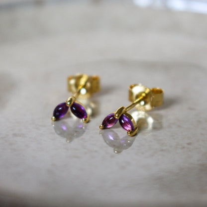 Gold Vermeil and Amethyst Marquise Stud Earrings - Rose and Wolf