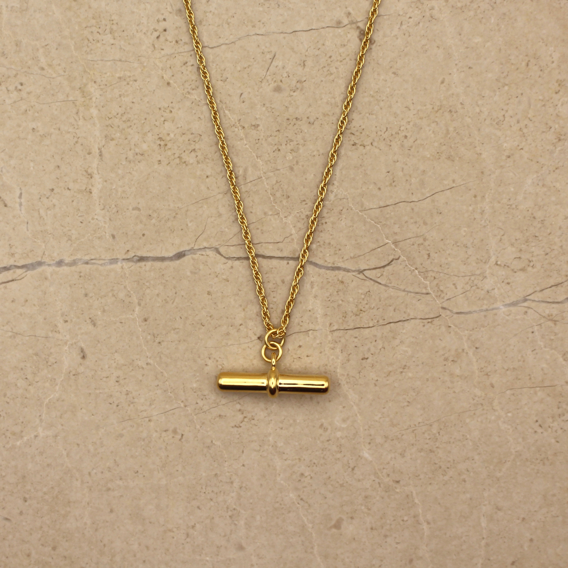 Gold Vermeil T-Bar Pendant Necklace - Rose and Wolf