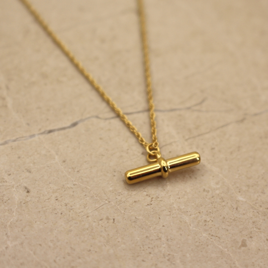 Gold Vermeil T-Bar Pendant Necklace - Rose and Wolf
