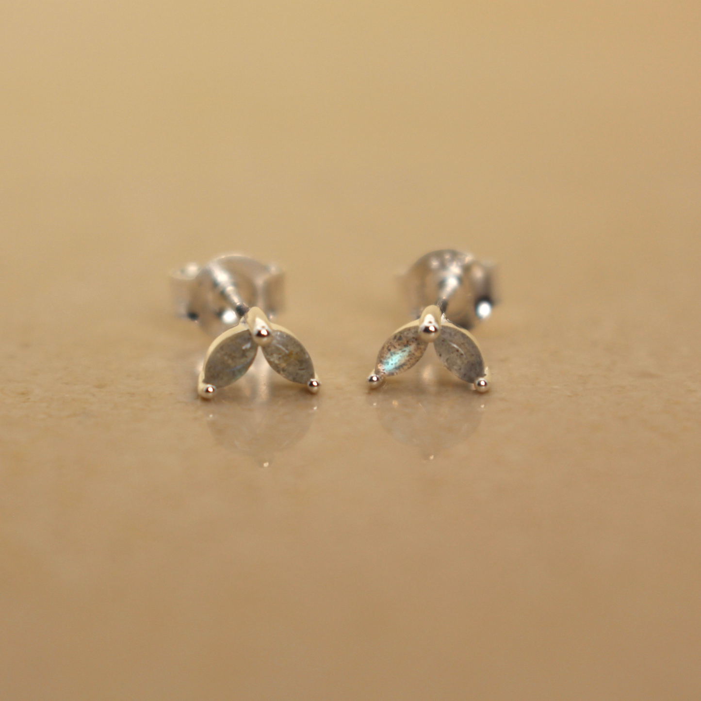 Sterling Silver and Labradorite Marquise Stud Earrings - Rose and Wolf