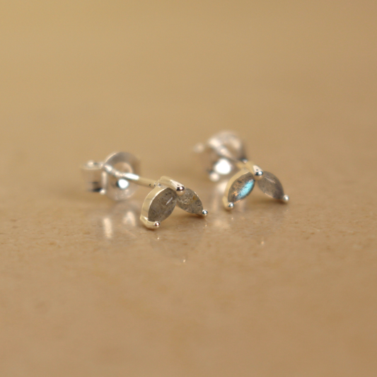 Sterling Silver and Labradorite Marquise Stud Earrings - Rose and Wolf