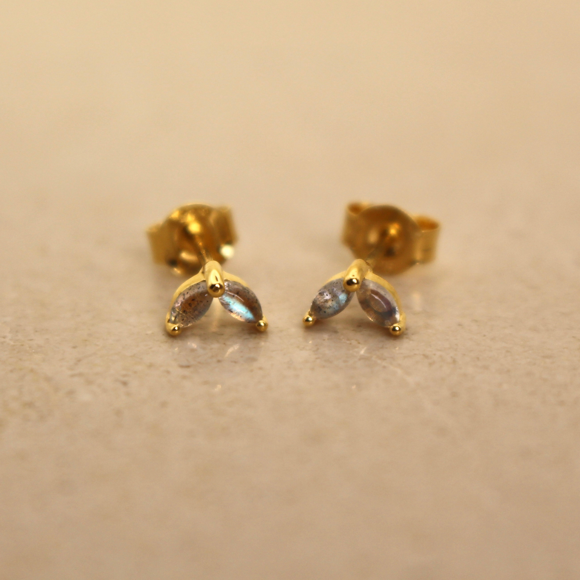 Gold Vermeil and Labradorite Marquise Stud Earrings - Rose and Wolf