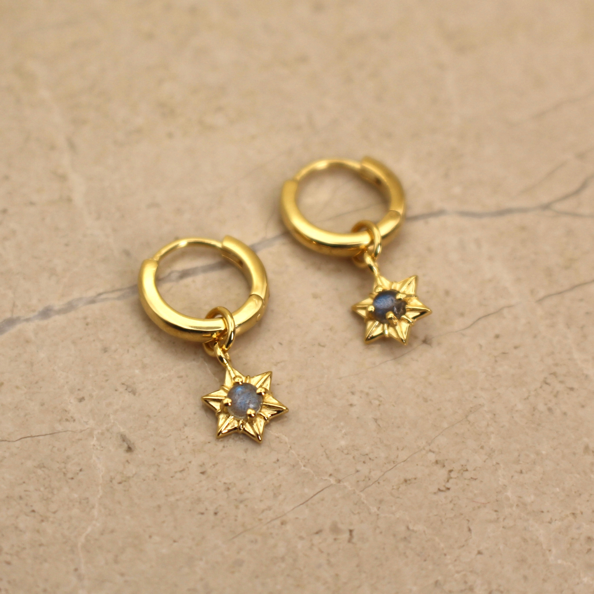 Gold Vermeil and Labradorite Star Huggie Earrings - Rose and Wolf