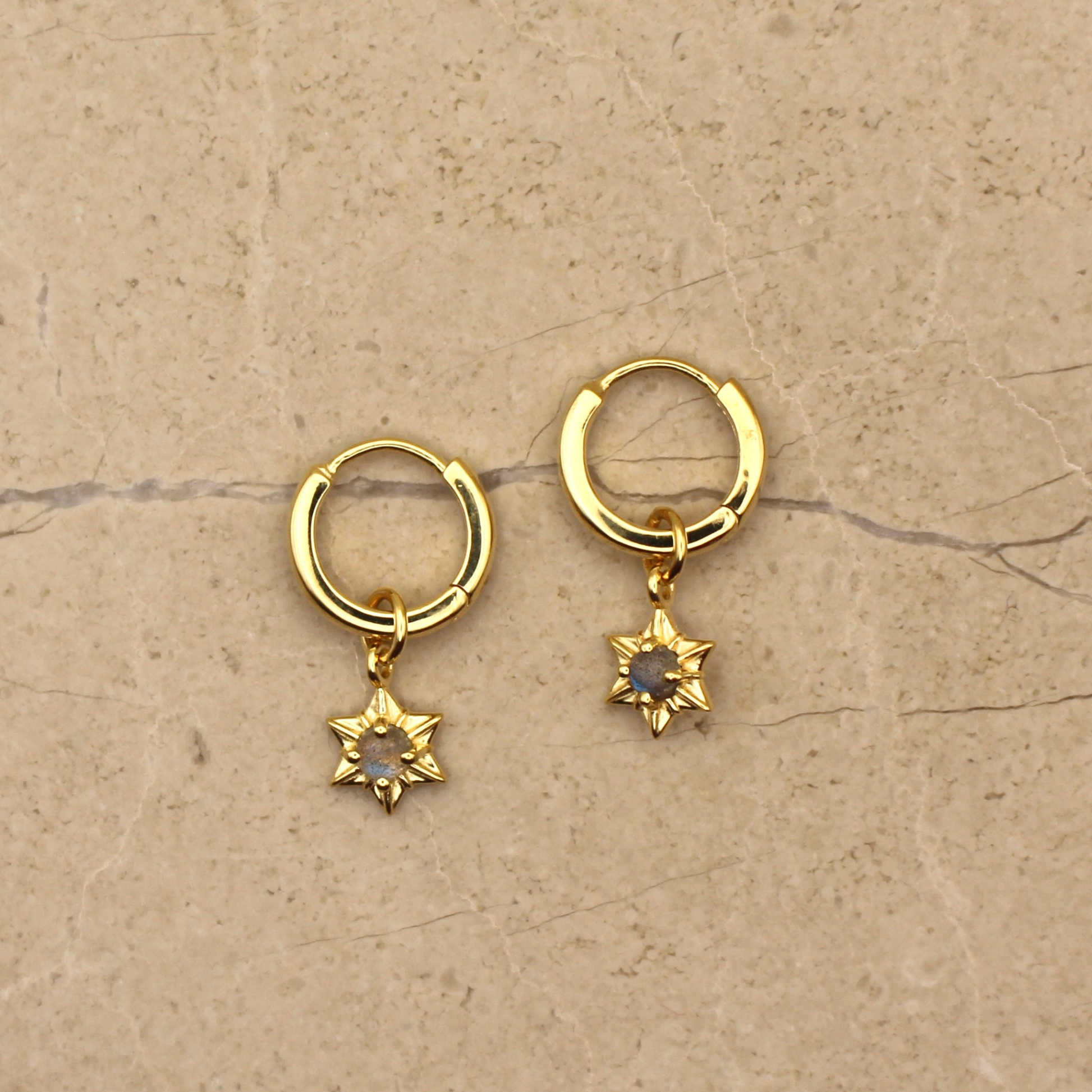 Gold Vermeil and Labradorite Star Huggie Earrings - Rose and Wolf