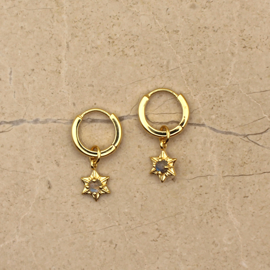 Gold Vermeil and Labradorite Star Huggie Earrings - Rose and Wolf