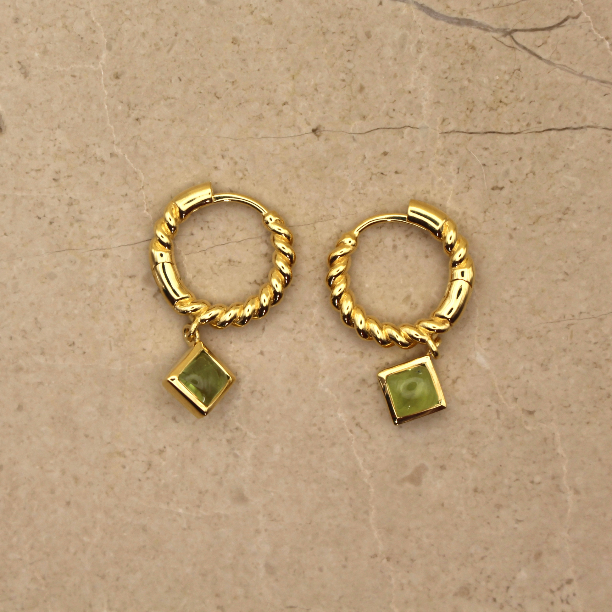 Gold Vermeil and Peridot Square Huggie Earrings - Rose and Wolf