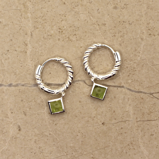 Sterling Silver and Peridot Square Huggie Earrings - Rose and Wolf