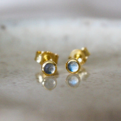 Gold Vermeil and Labradorite Round Stud Earrings - Rose and Wolf