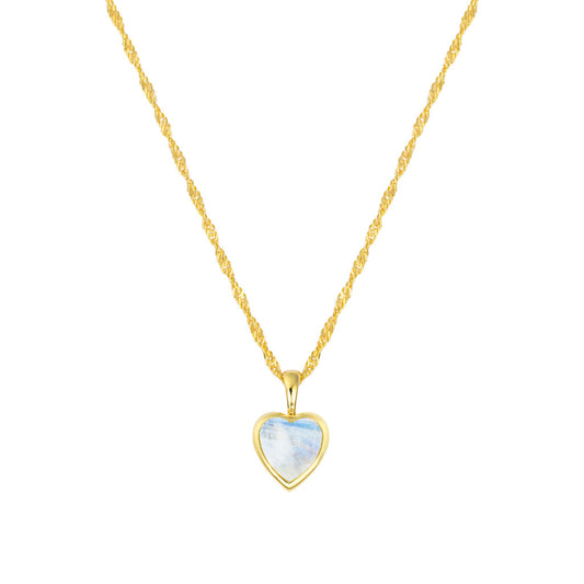Gold Vermeil and Rainbow Moonstone Heart Necklace - Rose and Wolf