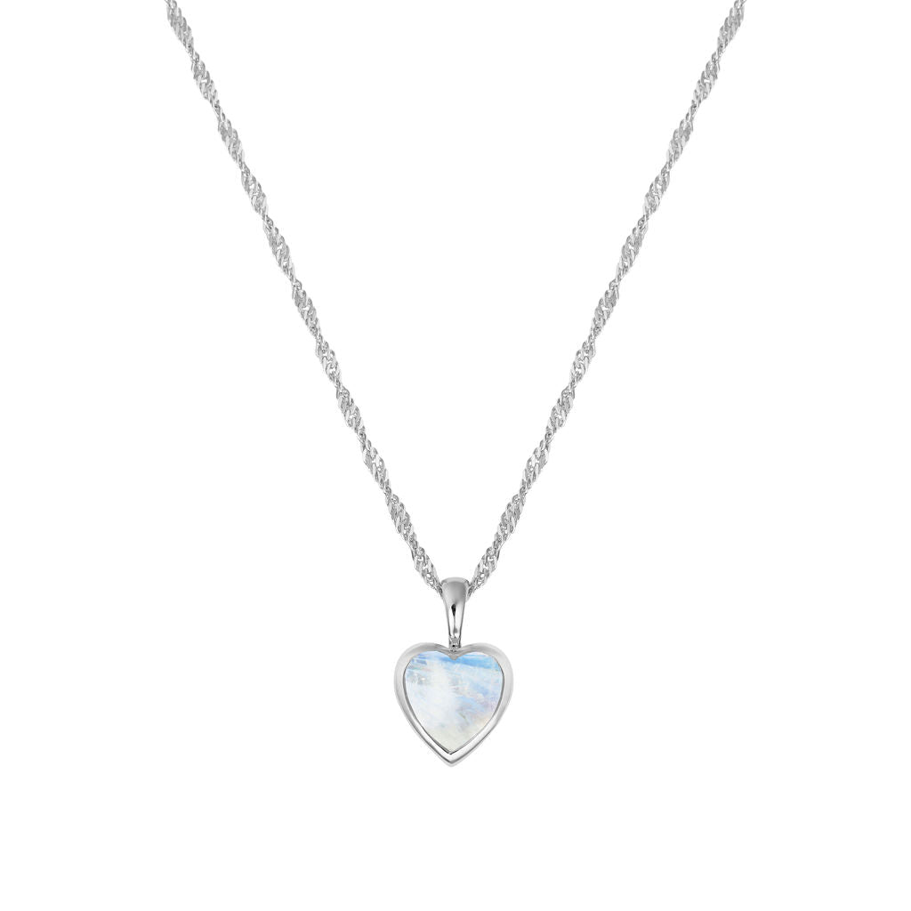Sterling Silver and Rainbow Moonstone Heart Necklace - Rose and Wolf