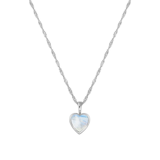 Sterling Silver and Rainbow Moonstone Heart Necklace